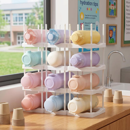 Water Bottle Organizer for Classroom Hydration Station Hold 12 Bottles Back to School Student Cup Water Bottle Holder Stackable ABS Plastic Rack for Office School Classroom Tumbler Storage