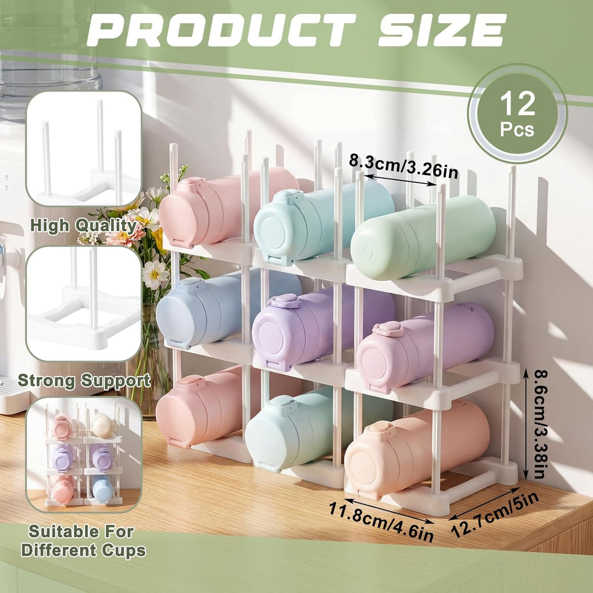 Water Bottle Organizer for Classroom Hydration Station Hold 12 Bottles Back to School Student Cup Water Bottle Holder Stackable ABS Plastic Rack for Office School Classroom Tumbler Storage