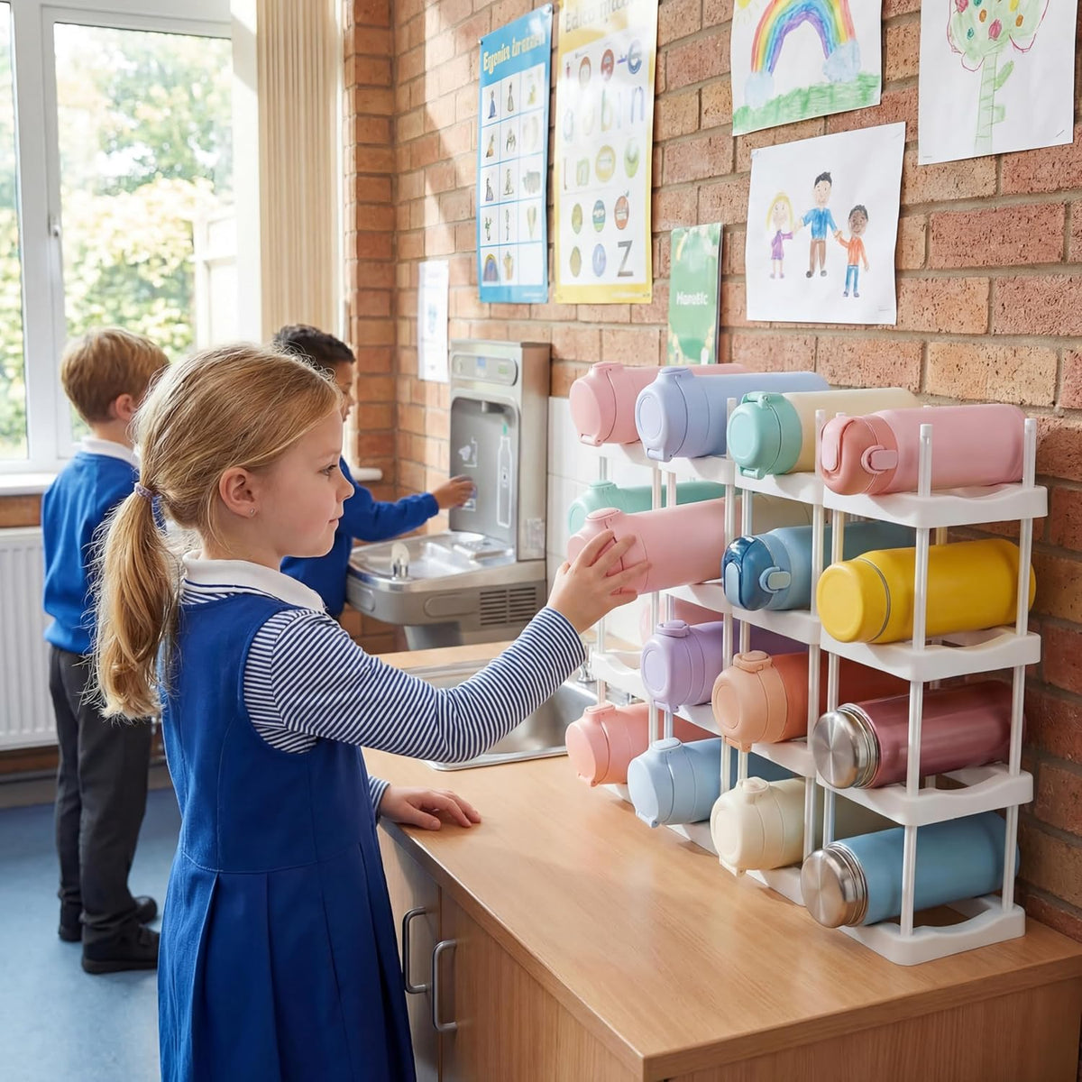 Water Bottle Organizer for Classroom Hydration Station Hold 12 Bottles Back to School Student Cup Water Bottle Holder Stackable ABS Plastic Rack for Office School Classroom Tumbler Storage