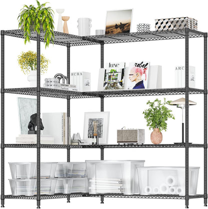 5-Tier Adjustable Heavy Duty Steel Wire Shelving Unit with Wheels, Storage Rack Organizer for Garage, Kitchen, Office, Laundry, Basement (Black, 17.7" D x 47.2" W x 76.7" H, 1750 lbs Capacity)