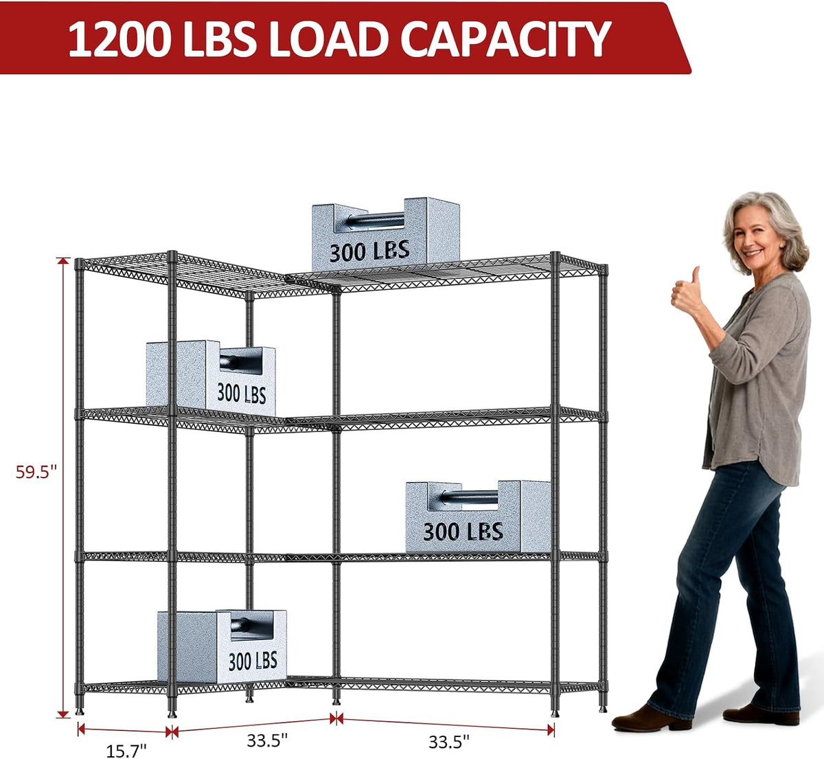 5-Tier Adjustable Heavy Duty Steel Wire Shelving Unit with Wheels, Storage Rack Organizer for Garage, Kitchen, Office, Laundry, Basement (Black, 17.7" D x 47.2" W x 76.7" H, 1750 lbs Capacity)