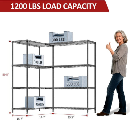 5-Tier Adjustable Heavy Duty Steel Wire Shelving Unit with Wheels, Storage Rack Organizer for Garage, Kitchen, Office, Laundry, Basement (Black, 17.7" D x 47.2" W x 76.7" H, 1750 lbs Capacity)