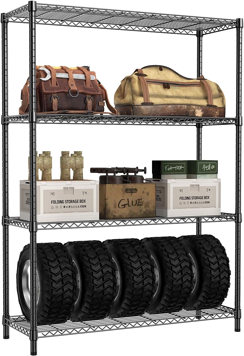 5-Tier Adjustable Heavy Duty Steel Wire Shelving Unit with Wheels, Storage Rack Organizer for Garage, Kitchen, Office, Laundry, Basement (Black, 17.7" D x 47.2" W x 76.7" H, 1750 lbs Capacity)