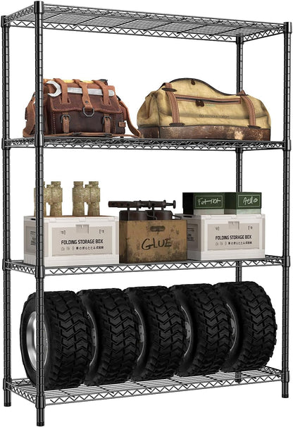 5-Tier Adjustable Heavy Duty Steel Wire Shelving Unit with Wheels, Storage Rack Organizer for Garage, Kitchen, Office, Laundry, Basement (Black, 17.7" D x 47.2" W x 76.7" H, 1750 lbs Capacity)