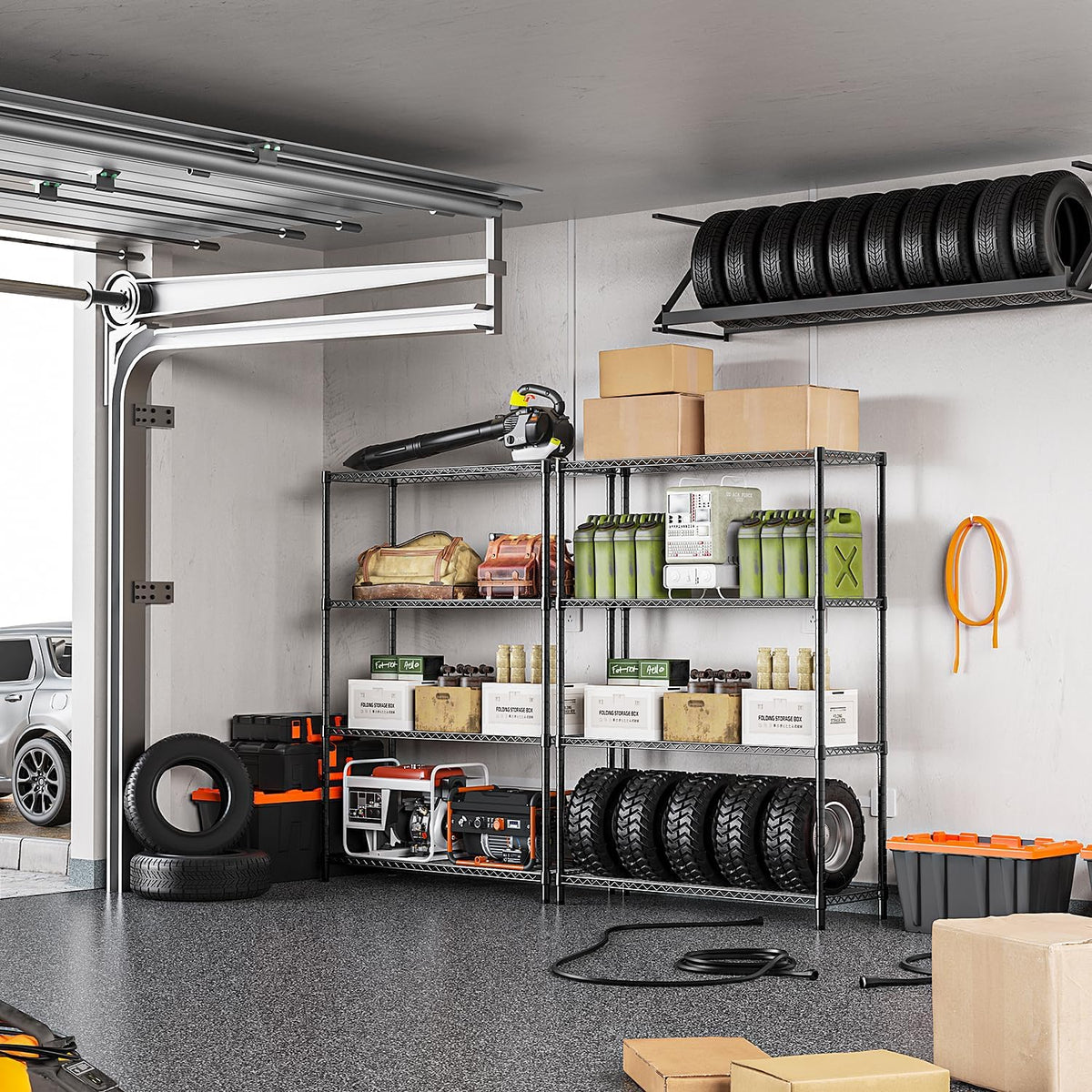 5-Tier Adjustable Heavy Duty Steel Wire Shelving Unit with Wheels, Storage Rack Organizer for Garage, Kitchen, Office, Laundry, Basement (Black, 17.7" D x 47.2" W x 76.7" H, 1750 lbs Capacity)