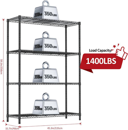 5-Tier Adjustable Heavy Duty Steel Wire Shelving Unit with Wheels, Storage Rack Organizer for Garage, Kitchen, Office, Laundry, Basement (Black, 17.7" D x 47.2" W x 76.7" H, 1750 lbs Capacity)