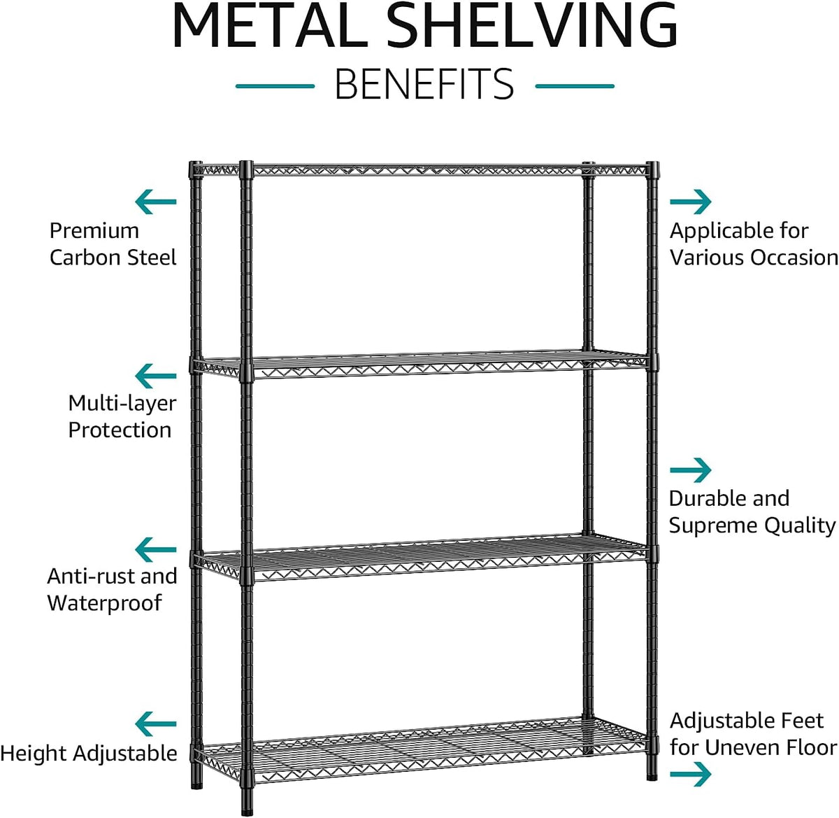 5-Tier Adjustable Heavy Duty Steel Wire Shelving Unit with Wheels, Storage Rack Organizer for Garage, Kitchen, Office, Laundry, Basement (Black, 17.7" D x 47.2" W x 76.7" H, 1750 lbs Capacity)