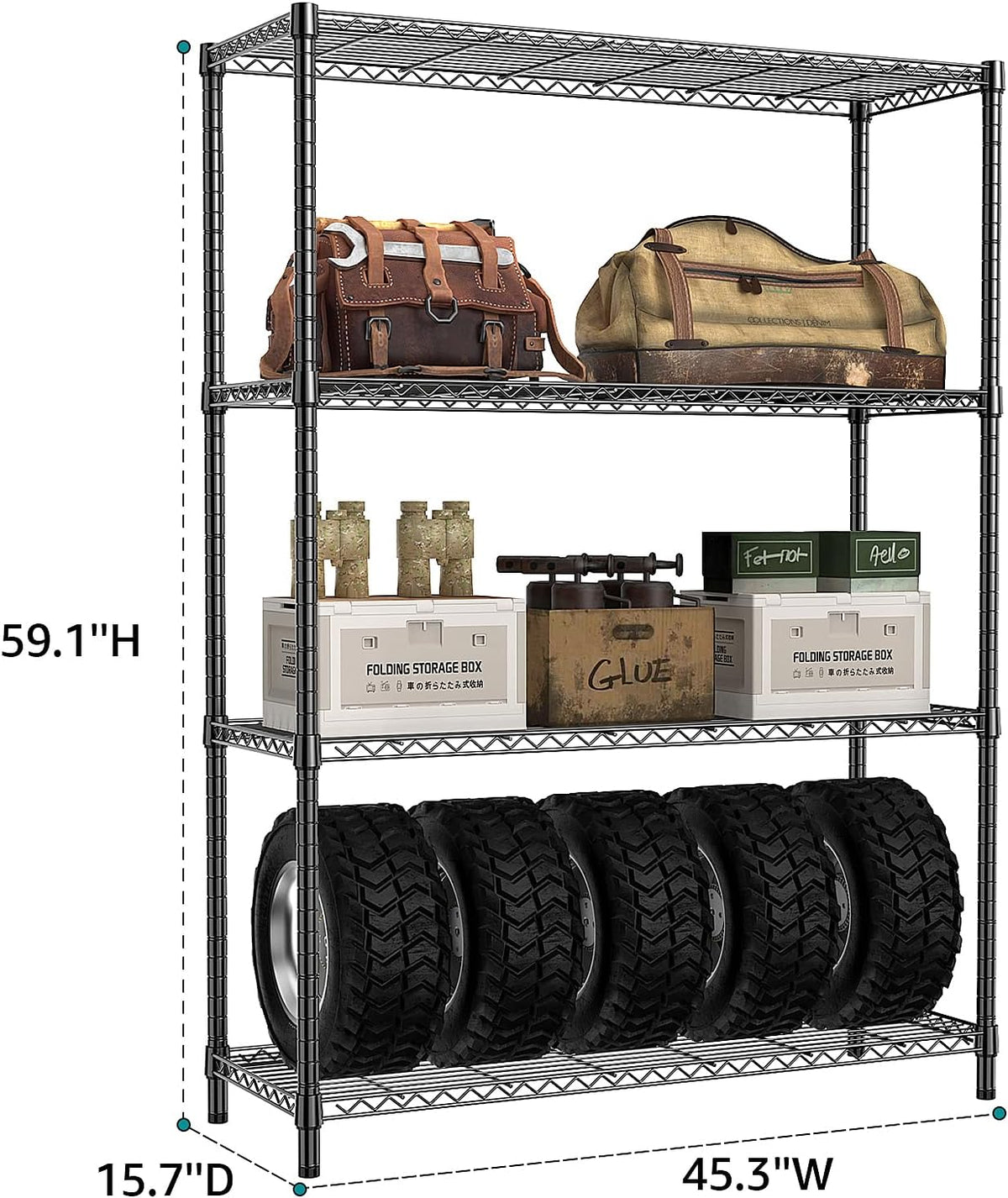 5-Tier Adjustable Heavy Duty Steel Wire Shelving Unit with Wheels, Storage Rack Organizer for Garage, Kitchen, Office, Laundry, Basement (Black, 17.7" D x 47.2" W x 76.7" H, 1750 lbs Capacity)