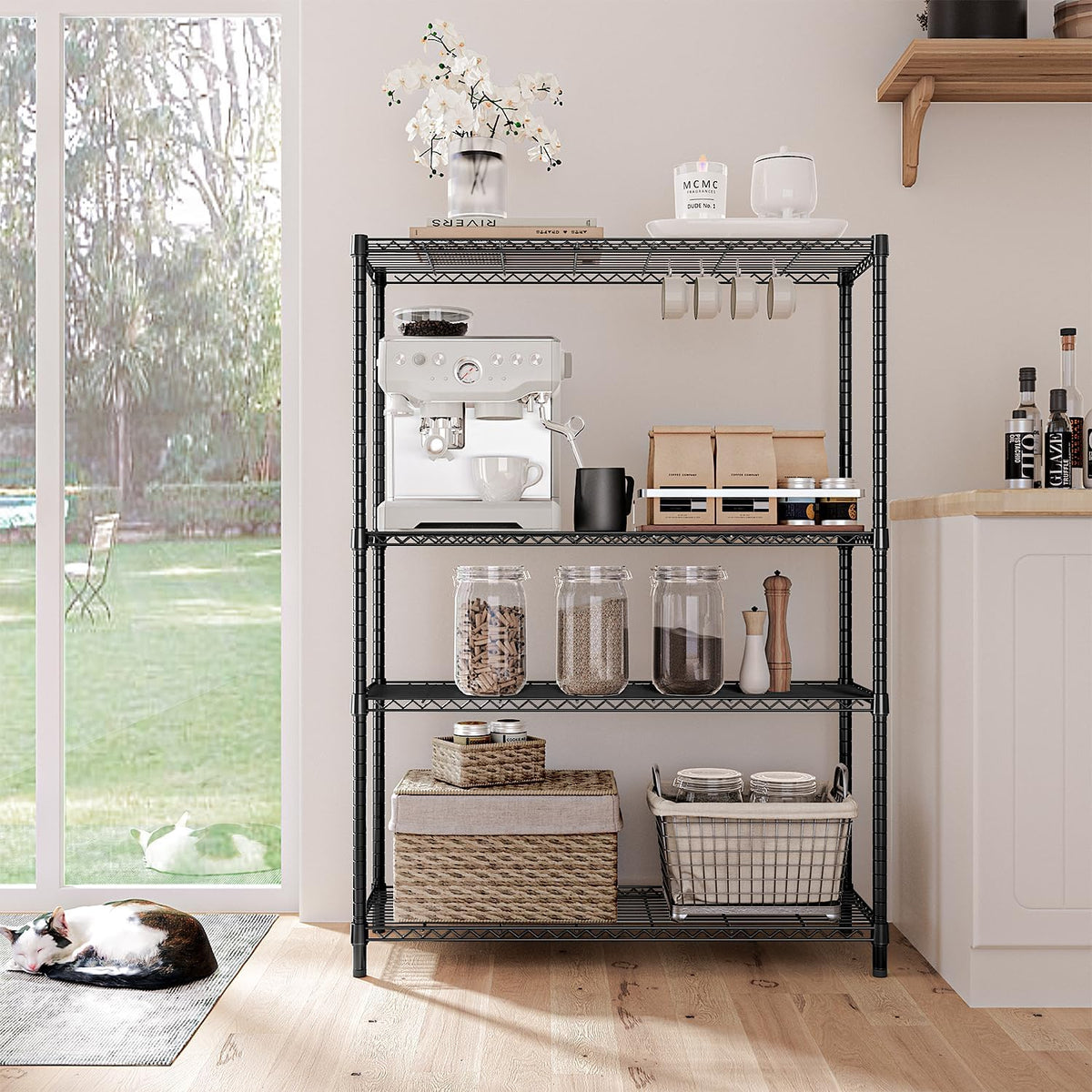 5-Tier Adjustable Heavy Duty Steel Wire Shelving Unit with Wheels, Storage Rack Organizer for Garage, Kitchen, Office, Laundry, Basement (Black, 17.7" D x 47.2" W x 76.7" H, 1750 lbs Capacity)