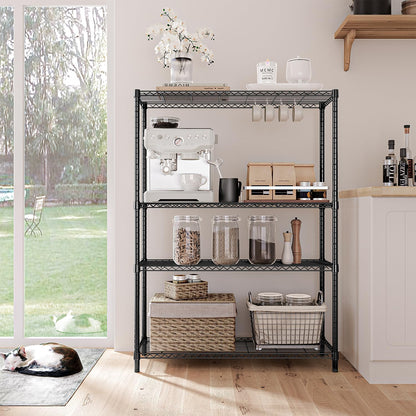 5-Tier Adjustable Heavy Duty Steel Wire Shelving Unit with Wheels, Storage Rack Organizer for Garage, Kitchen, Office, Laundry, Basement (Black, 17.7" D x 47.2" W x 76.7" H, 1750 lbs Capacity)