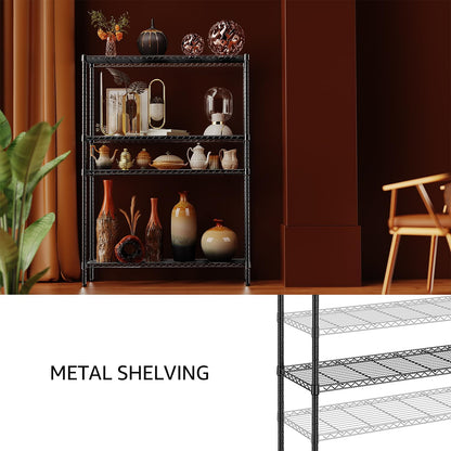5-Tier Adjustable Heavy Duty Steel Wire Shelving Unit with Wheels, Storage Rack Organizer for Garage, Kitchen, Office, Laundry, Basement (Black, 17.7" D x 47.2" W x 76.7" H, 1750 lbs Capacity)