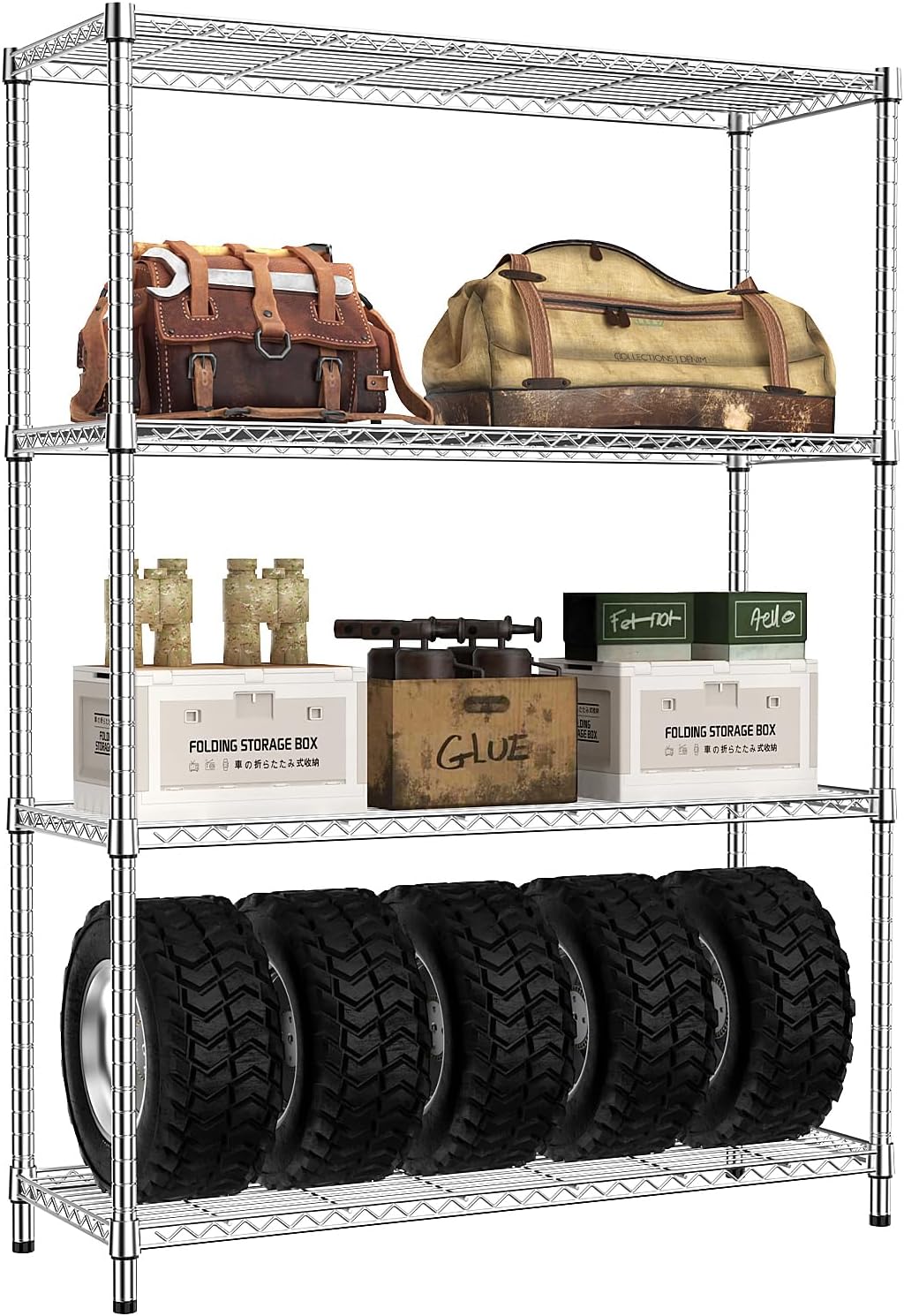 5-Tier Adjustable Heavy Duty Steel Wire Shelving Unit with Wheels, Storage Rack Organizer for Garage, Kitchen, Office, Laundry, Basement (Black, 17.7" D x 47.2" W x 76.7" H, 1750 lbs Capacity)
