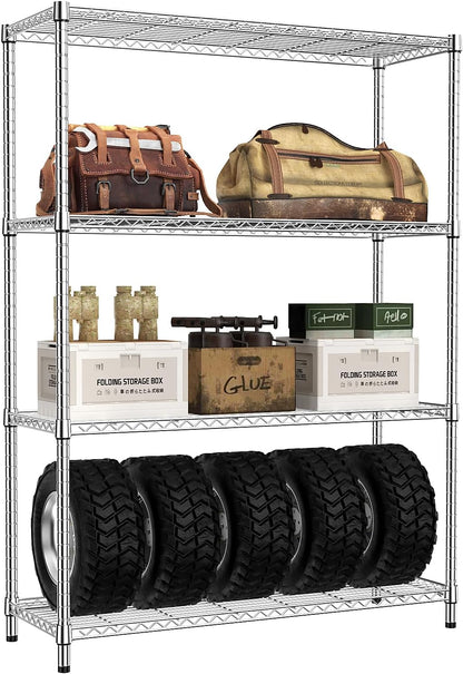 5-Tier Adjustable Heavy Duty Steel Wire Shelving Unit with Wheels, Storage Rack Organizer for Garage, Kitchen, Office, Laundry, Basement (Black, 17.7" D x 47.2" W x 76.7" H, 1750 lbs Capacity)