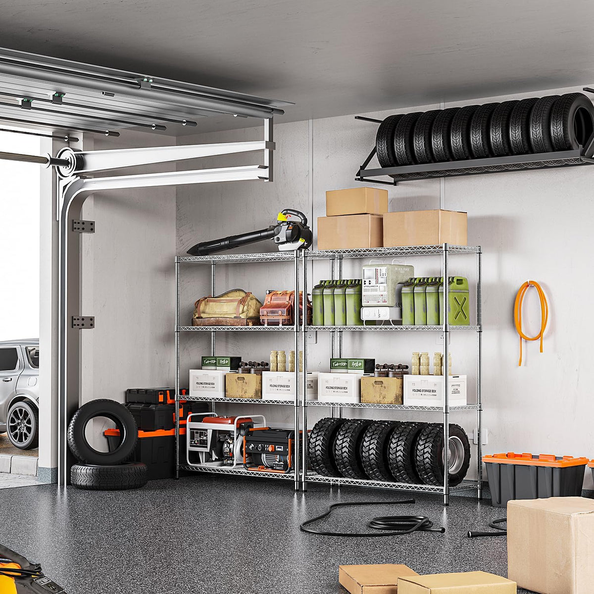 5-Tier Adjustable Heavy Duty Steel Wire Shelving Unit with Wheels, Storage Rack Organizer for Garage, Kitchen, Office, Laundry, Basement (Black, 17.7" D x 47.2" W x 76.7" H, 1750 lbs Capacity)