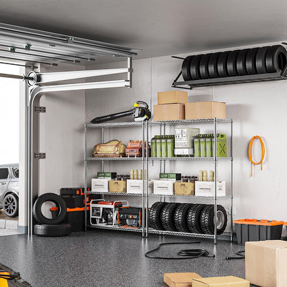 5-Tier Adjustable Heavy Duty Steel Wire Shelving Unit with Wheels, Storage Rack Organizer for Garage, Kitchen, Office, Laundry, Basement (Black, 17.7" D x 47.2" W x 76.7" H, 1750 lbs Capacity)