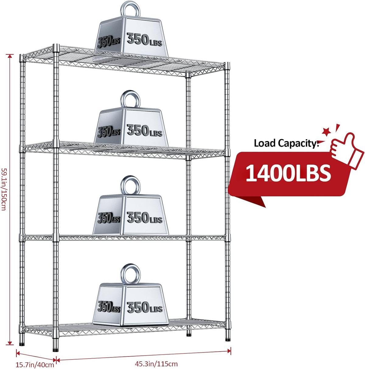 5-Tier Adjustable Heavy Duty Steel Wire Shelving Unit with Wheels, Storage Rack Organizer for Garage, Kitchen, Office, Laundry, Basement (Black, 17.7" D x 47.2" W x 76.7" H, 1750 lbs Capacity)