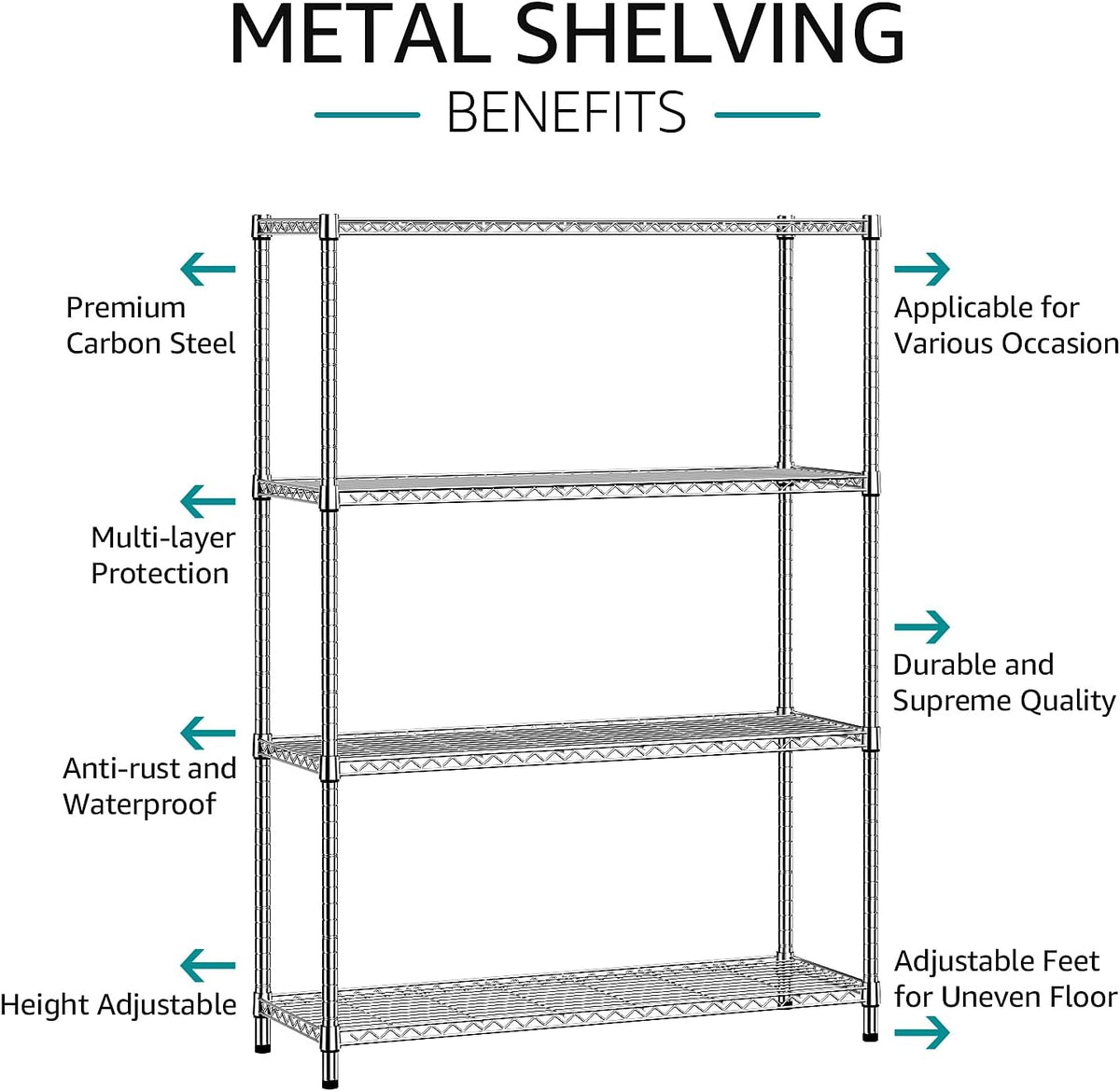 5-Tier Adjustable Heavy Duty Steel Wire Shelving Unit with Wheels, Storage Rack Organizer for Garage, Kitchen, Office, Laundry, Basement (Black, 17.7" D x 47.2" W x 76.7" H, 1750 lbs Capacity)