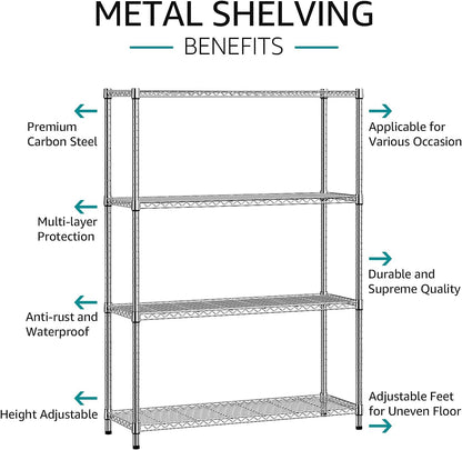 5-Tier Adjustable Heavy Duty Steel Wire Shelving Unit with Wheels, Storage Rack Organizer for Garage, Kitchen, Office, Laundry, Basement (Black, 17.7" D x 47.2" W x 76.7" H, 1750 lbs Capacity)