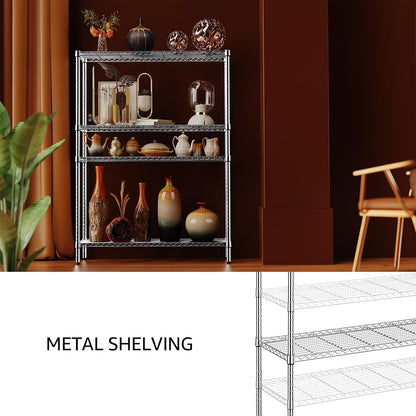 5-Tier Adjustable Heavy Duty Steel Wire Shelving Unit with Wheels, Storage Rack Organizer for Garage, Kitchen, Office, Laundry, Basement (Black, 17.7" D x 47.2" W x 76.7" H, 1750 lbs Capacity)