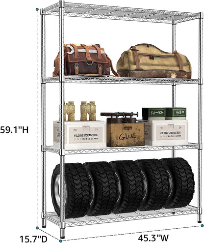 5-Tier Adjustable Heavy Duty Steel Wire Shelving Unit with Wheels, Storage Rack Organizer for Garage, Kitchen, Office, Laundry, Basement (Black, 17.7" D x 47.2" W x 76.7" H, 1750 lbs Capacity)