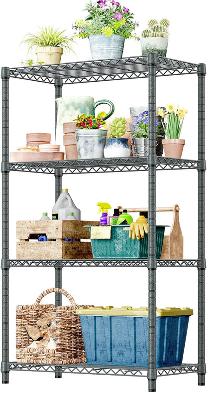 5-Tier Adjustable Heavy Duty Steel Wire Shelving Unit with Wheels, Storage Rack Organizer for Garage, Kitchen, Office, Laundry, Basement (Black, 17.7" D x 47.2" W x 76.7" H, 1750 lbs Capacity)