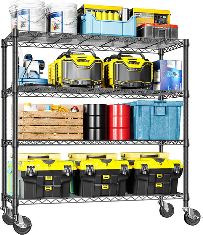 5-Tier Adjustable Heavy Duty Steel Wire Shelving Unit with Wheels, Storage Rack Organizer for Garage, Kitchen, Office, Laundry, Basement (Black, 17.7" D x 47.2" W x 76.7" H, 1750 lbs Capacity)