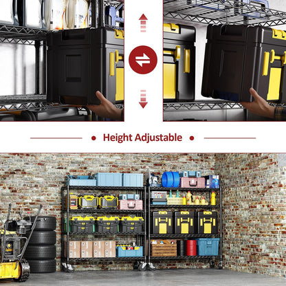 5-Tier Adjustable Heavy Duty Steel Wire Shelving Unit with Wheels, Storage Rack Organizer for Garage, Kitchen, Office, Laundry, Basement (Black, 17.7" D x 47.2" W x 76.7" H, 1750 lbs Capacity)