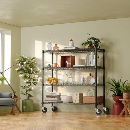 5-Tier Adjustable Heavy Duty Steel Wire Shelving Unit with Wheels, Storage Rack Organizer for Garage, Kitchen, Office, Laundry, Basement (Black, 17.7" D x 47.2" W x 76.7" H, 1750 lbs Capacity)
