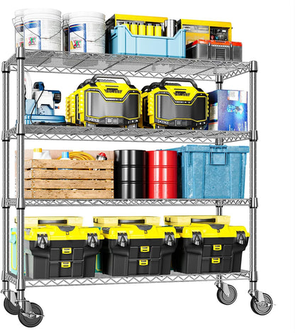 5-Tier Adjustable Heavy Duty Steel Wire Shelving Unit with Wheels, Storage Rack Organizer for Garage, Kitchen, Office, Laundry, Basement (Black, 17.7" D x 47.2" W x 76.7" H, 1750 lbs Capacity)