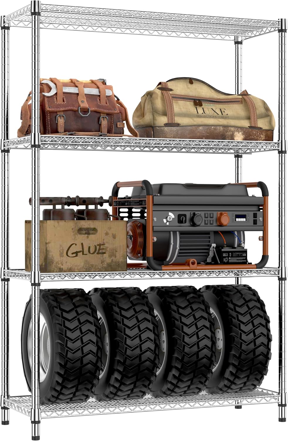 5-Tier Adjustable Heavy Duty Steel Wire Shelving Unit with Wheels, Storage Rack Organizer for Garage, Kitchen, Office, Laundry, Basement (Black, 17.7" D x 47.2" W x 76.7" H, 1750 lbs Capacity)