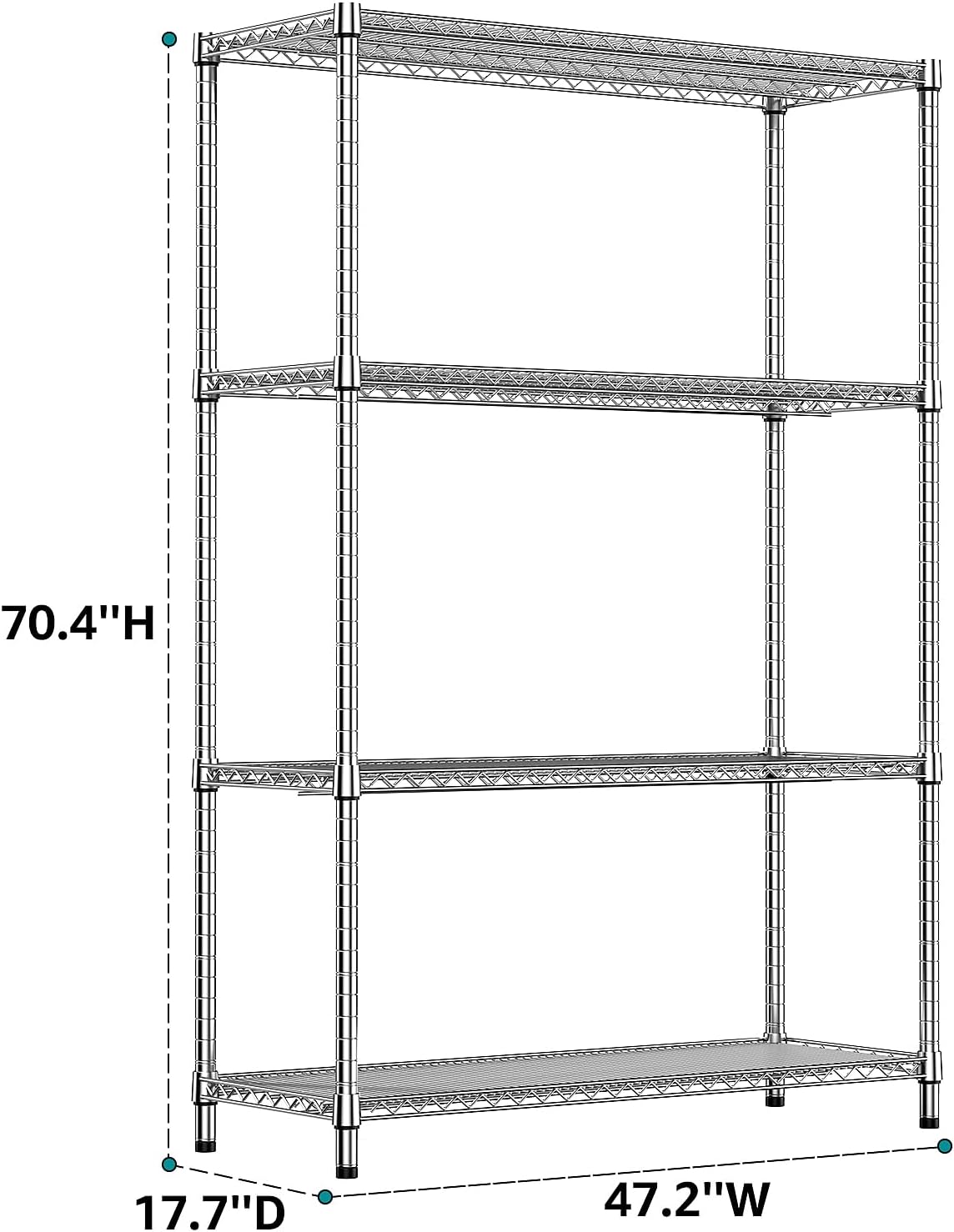 5-Tier Adjustable Heavy Duty Steel Wire Shelving Unit with Wheels, Storage Rack Organizer for Garage, Kitchen, Office, Laundry, Basement (Black, 17.7" D x 47.2" W x 76.7" H, 1750 lbs Capacity)