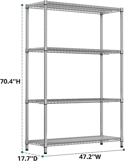 5-Tier Adjustable Heavy Duty Steel Wire Shelving Unit with Wheels, Storage Rack Organizer for Garage, Kitchen, Office, Laundry, Basement (Black, 17.7" D x 47.2" W x 76.7" H, 1750 lbs Capacity)