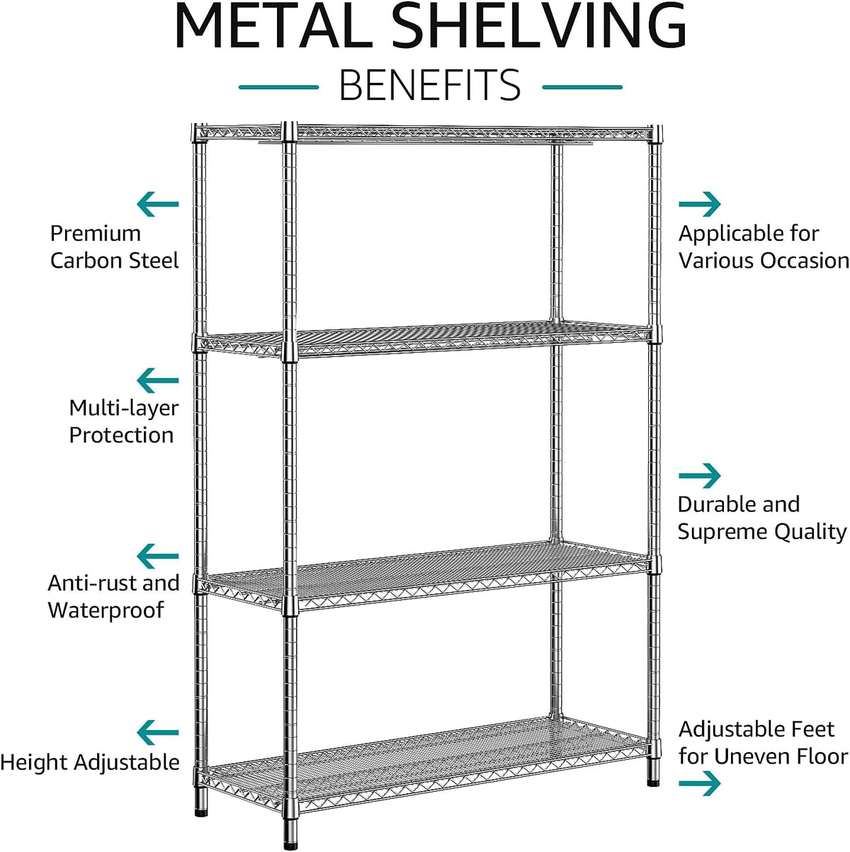 5-Tier Adjustable Heavy Duty Steel Wire Shelving Unit with Wheels, Storage Rack Organizer for Garage, Kitchen, Office, Laundry, Basement (Black, 17.7" D x 47.2" W x 76.7" H, 1750 lbs Capacity)