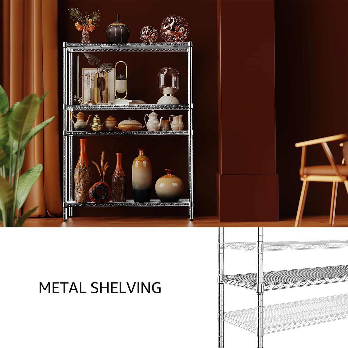 5-Tier Adjustable Heavy Duty Steel Wire Shelving Unit with Wheels, Storage Rack Organizer for Garage, Kitchen, Office, Laundry, Basement (Black, 17.7" D x 47.2" W x 76.7" H, 1750 lbs Capacity)