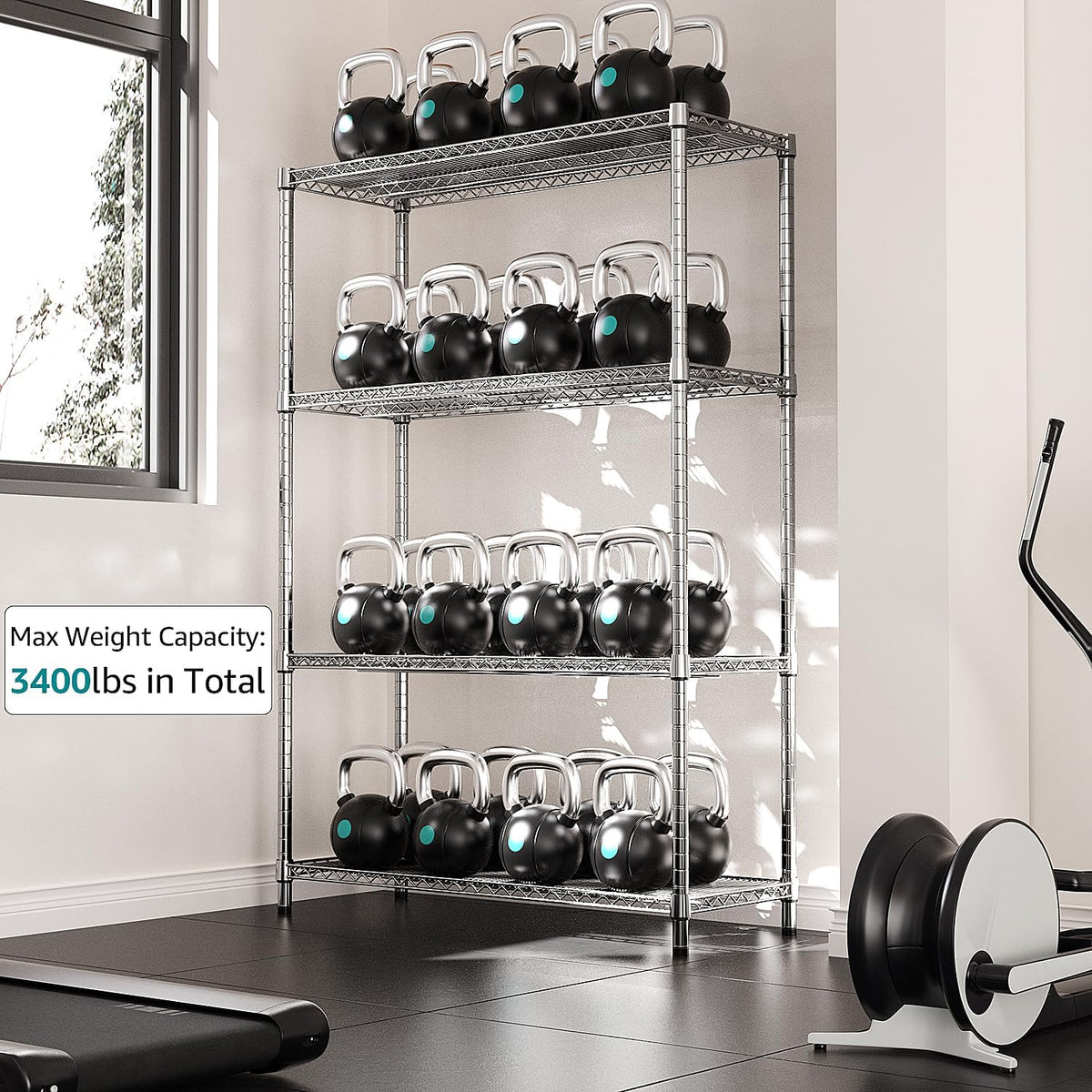 5-Tier Adjustable Heavy Duty Steel Wire Shelving Unit with Wheels, Storage Rack Organizer for Garage, Kitchen, Office, Laundry, Basement (Black, 17.7" D x 47.2" W x 76.7" H, 1750 lbs Capacity)