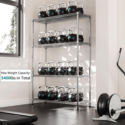 5-Tier Adjustable Heavy Duty Steel Wire Shelving Unit with Wheels, Storage Rack Organizer for Garage, Kitchen, Office, Laundry, Basement (Black, 17.7" D x 47.2" W x 76.7" H, 1750 lbs Capacity)