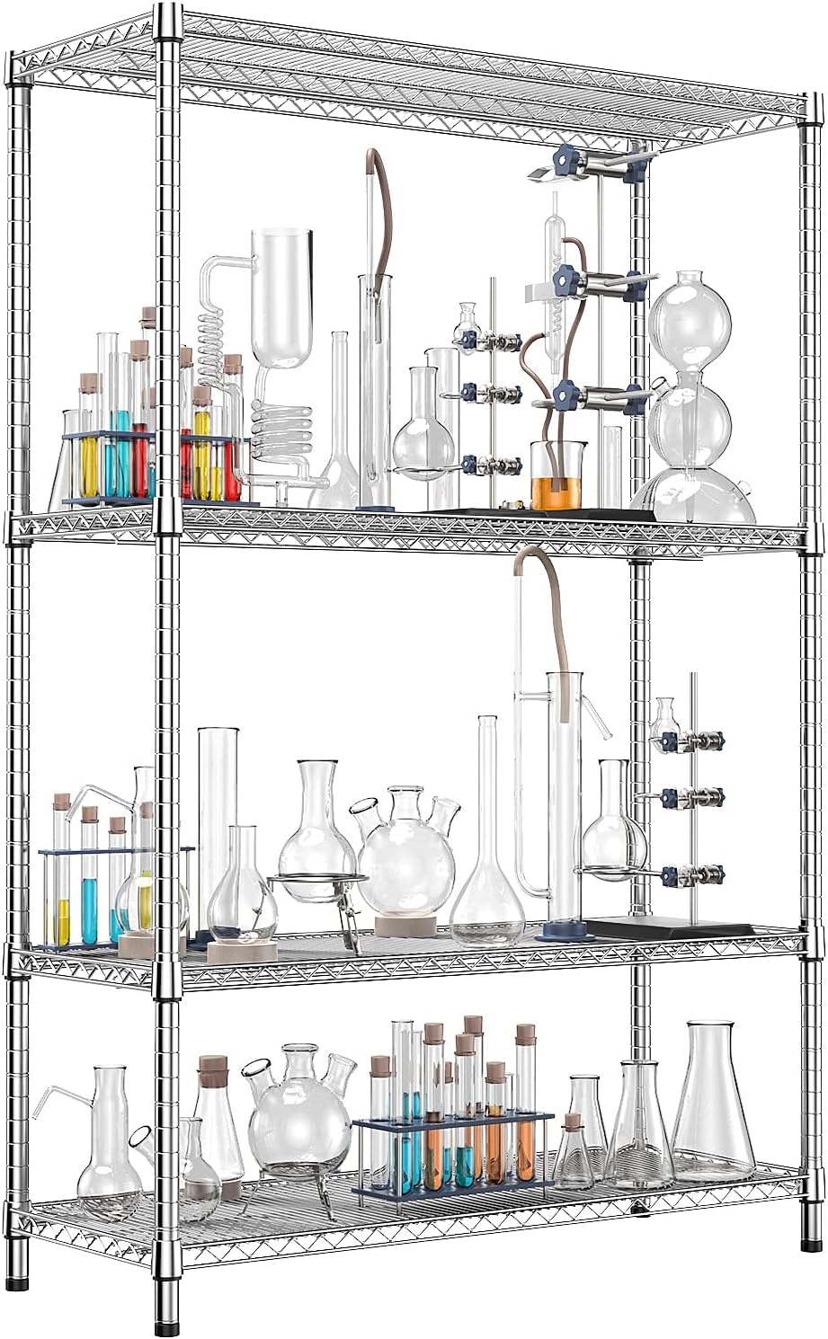 5-Tier Adjustable Heavy Duty Steel Wire Shelving Unit with Wheels, Storage Rack Organizer for Garage, Kitchen, Office, Laundry, Basement (Black, 17.7" D x 47.2" W x 76.7" H, 1750 lbs Capacity)