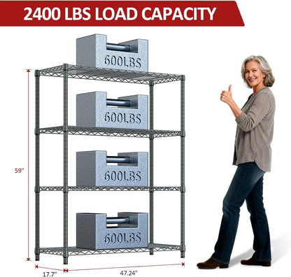 5-Tier Adjustable Heavy Duty Steel Wire Shelving Unit with Wheels, Storage Rack Organizer for Garage, Kitchen, Office, Laundry, Basement (Black, 17.7" D x 47.2" W x 76.7" H, 1750 lbs Capacity)