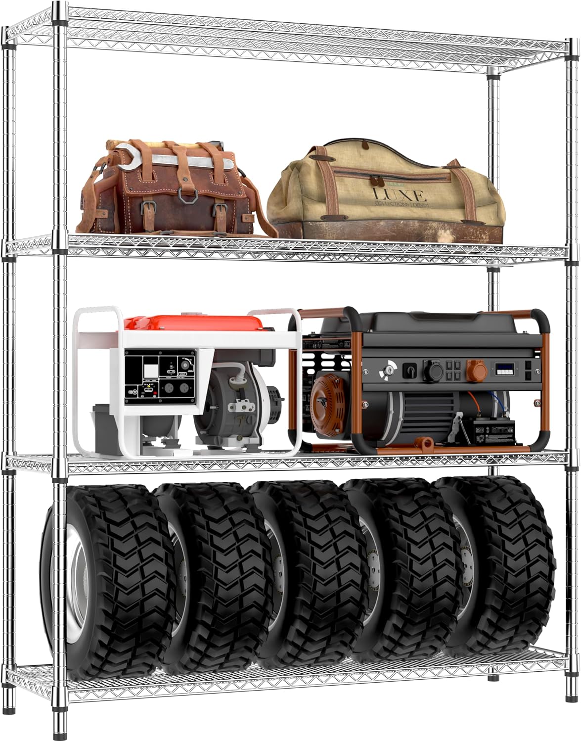 5-Tier Adjustable Heavy Duty Steel Wire Shelving Unit with Wheels, Storage Rack Organizer for Garage, Kitchen, Office, Laundry, Basement (Black, 17.7" D x 47.2" W x 76.7" H, 1750 lbs Capacity)