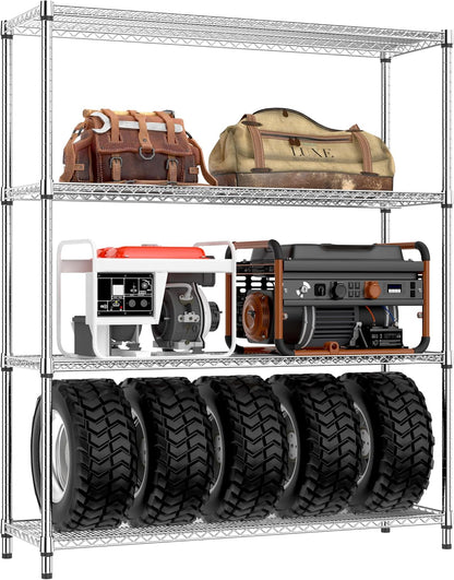 5-Tier Adjustable Heavy Duty Steel Wire Shelving Unit with Wheels, Storage Rack Organizer for Garage, Kitchen, Office, Laundry, Basement (Black, 17.7" D x 47.2" W x 76.7" H, 1750 lbs Capacity)