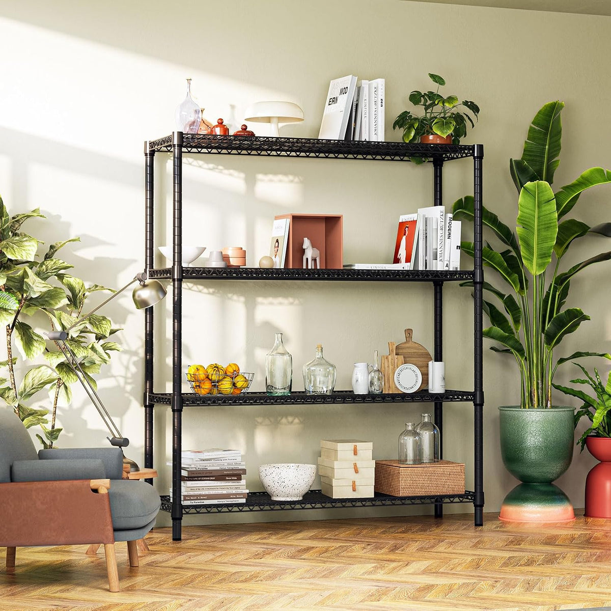 5-Tier Adjustable Heavy Duty Steel Wire Shelving Unit with Wheels, Storage Rack Organizer for Garage, Kitchen, Office, Laundry, Basement (Black, 17.7" D x 47.2" W x 76.7" H, 1750 lbs Capacity)