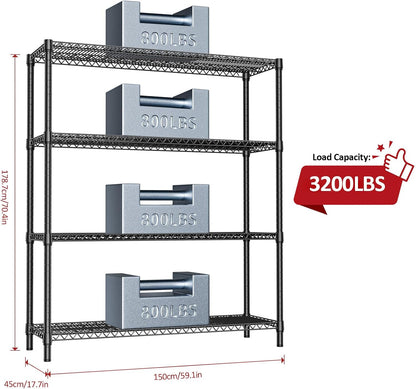 5-Tier Adjustable Heavy Duty Steel Wire Shelving Unit with Wheels, Storage Rack Organizer for Garage, Kitchen, Office, Laundry, Basement (Black, 17.7" D x 47.2" W x 76.7" H, 1750 lbs Capacity)