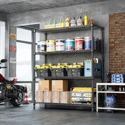 5-Tier Adjustable Heavy Duty Steel Wire Shelving Unit with Wheels, Storage Rack Organizer for Garage, Kitchen, Office, Laundry, Basement (Black, 17.7" D x 47.2" W x 76.7" H, 1750 lbs Capacity)