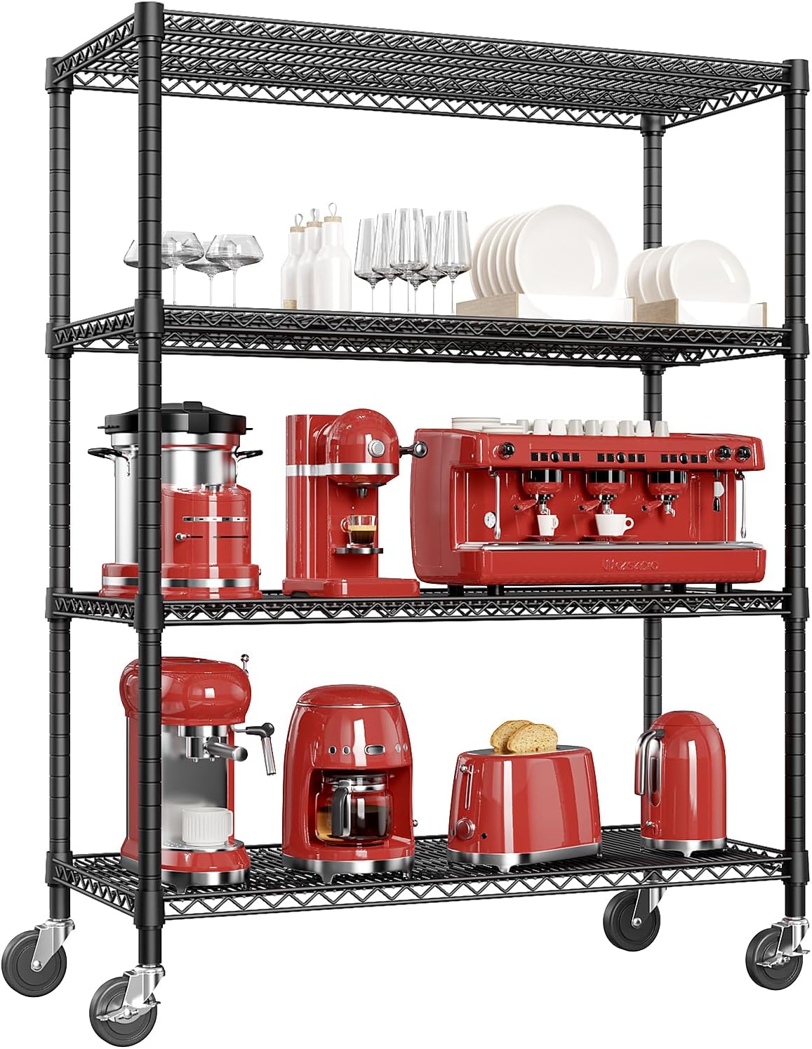 5-Tier Adjustable Heavy Duty Steel Wire Shelving Unit with Wheels, Storage Rack Organizer for Garage, Kitchen, Office, Laundry, Basement (Black, 17.7" D x 47.2" W x 76.7" H, 1750 lbs Capacity)