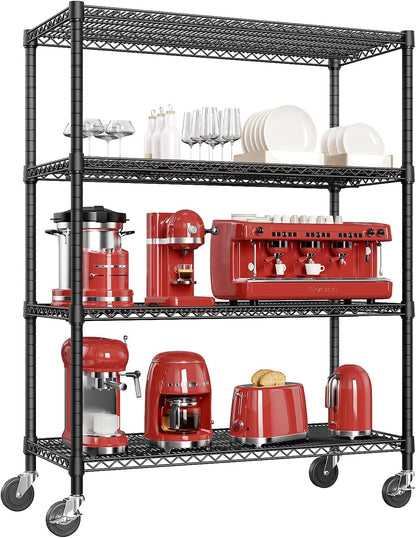 5-Tier Adjustable Heavy Duty Steel Wire Shelving Unit with Wheels, Storage Rack Organizer for Garage, Kitchen, Office, Laundry, Basement (Black, 17.7" D x 47.2" W x 76.7" H, 1750 lbs Capacity)