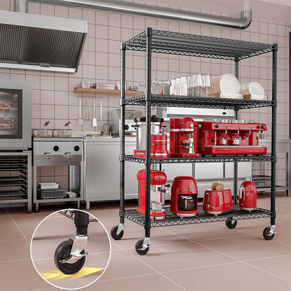 5-Tier Adjustable Heavy Duty Steel Wire Shelving Unit with Wheels, Storage Rack Organizer for Garage, Kitchen, Office, Laundry, Basement (Black, 17.7" D x 47.2" W x 76.7" H, 1750 lbs Capacity)