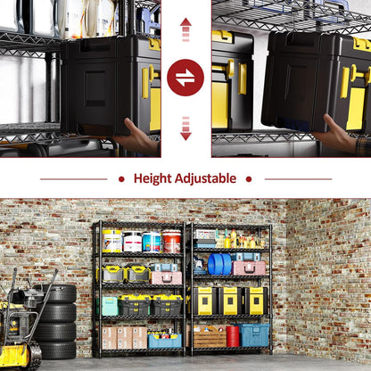 5-Tier Adjustable Heavy Duty Steel Wire Shelving Unit with Wheels, Storage Rack Organizer for Garage, Kitchen, Office, Laundry, Basement (Black, 17.7" D x 47.2" W x 76.7" H, 1750 lbs Capacity)