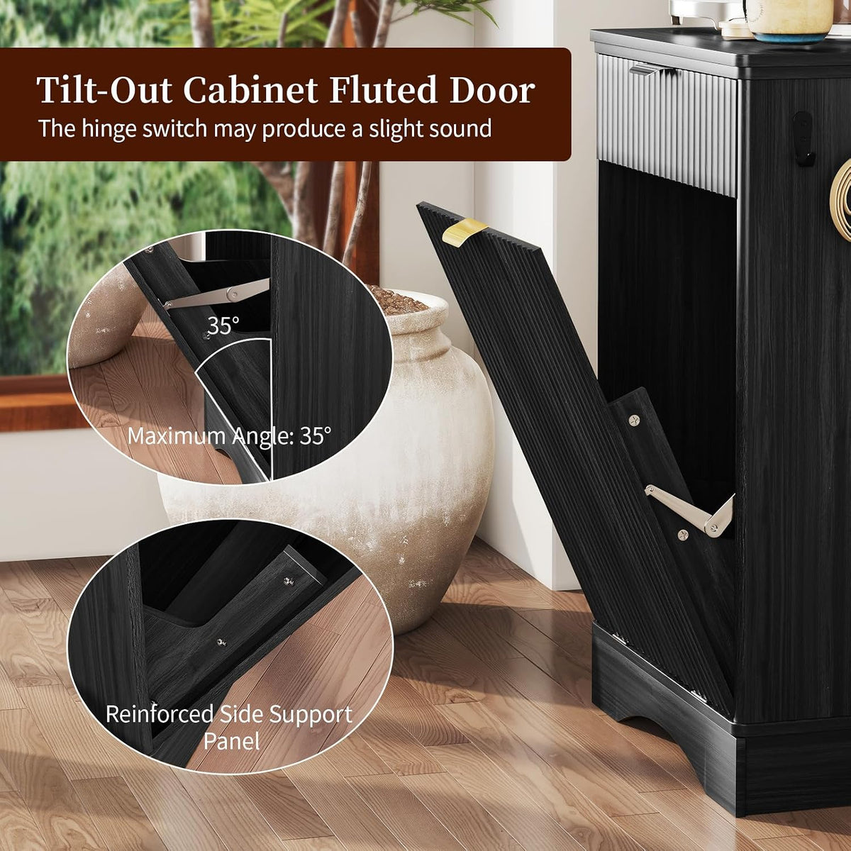 Pet Feeding Station with Storage Cabinet & 2 Elevated Bowls,Hooks,Black