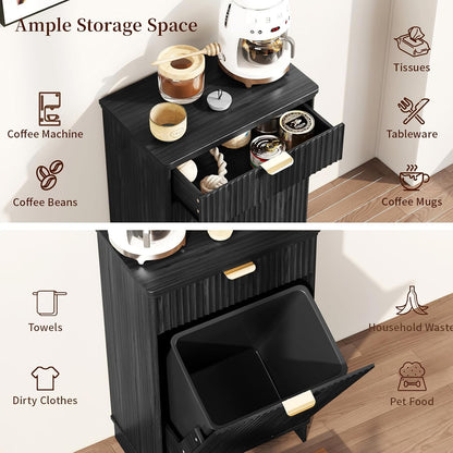 Pet Feeding Station with Storage Cabinet & 2 Elevated Bowls,Hooks,Black