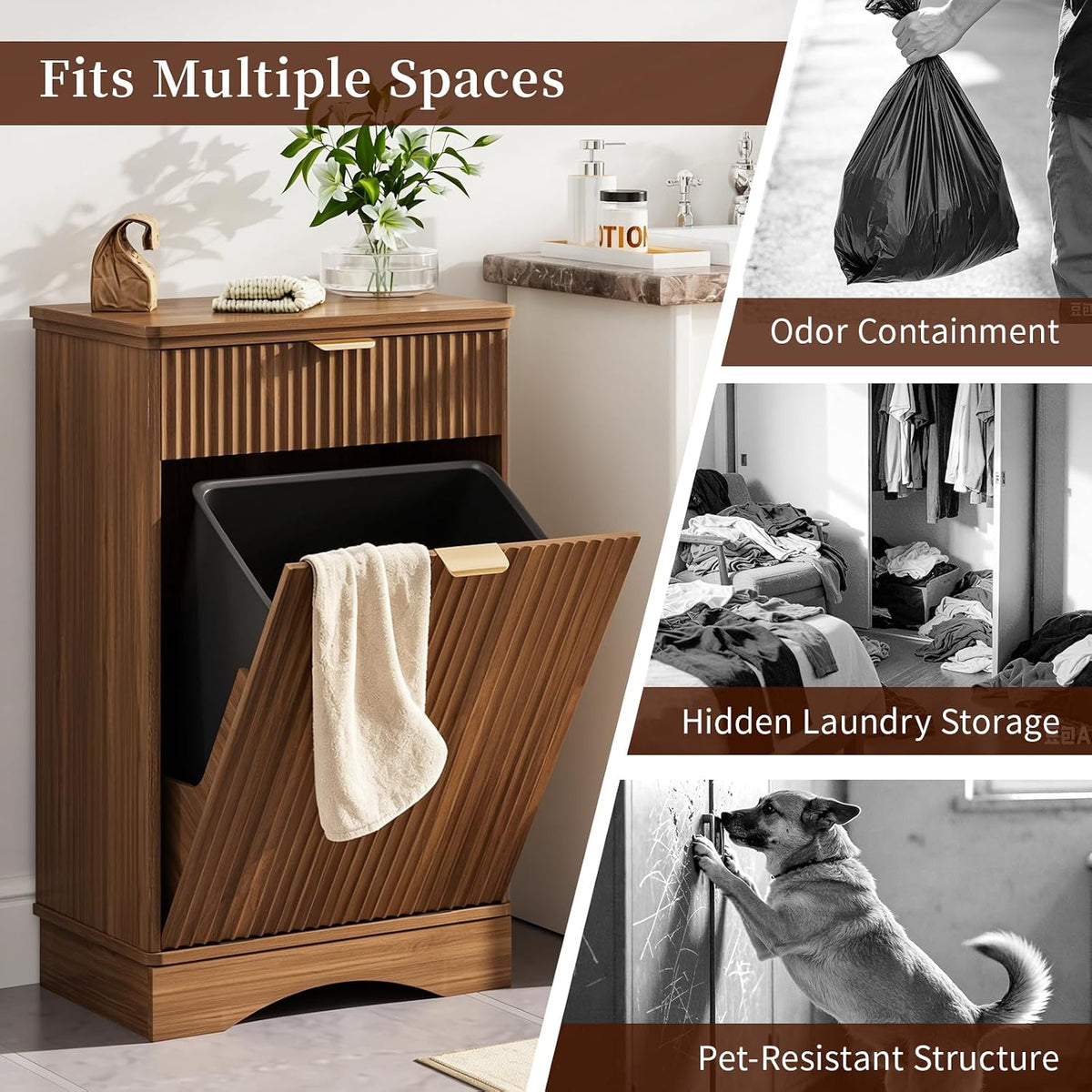 Pet Feeding Station with Storage Cabinet & 2 Elevated Bowls,Hooks,Black